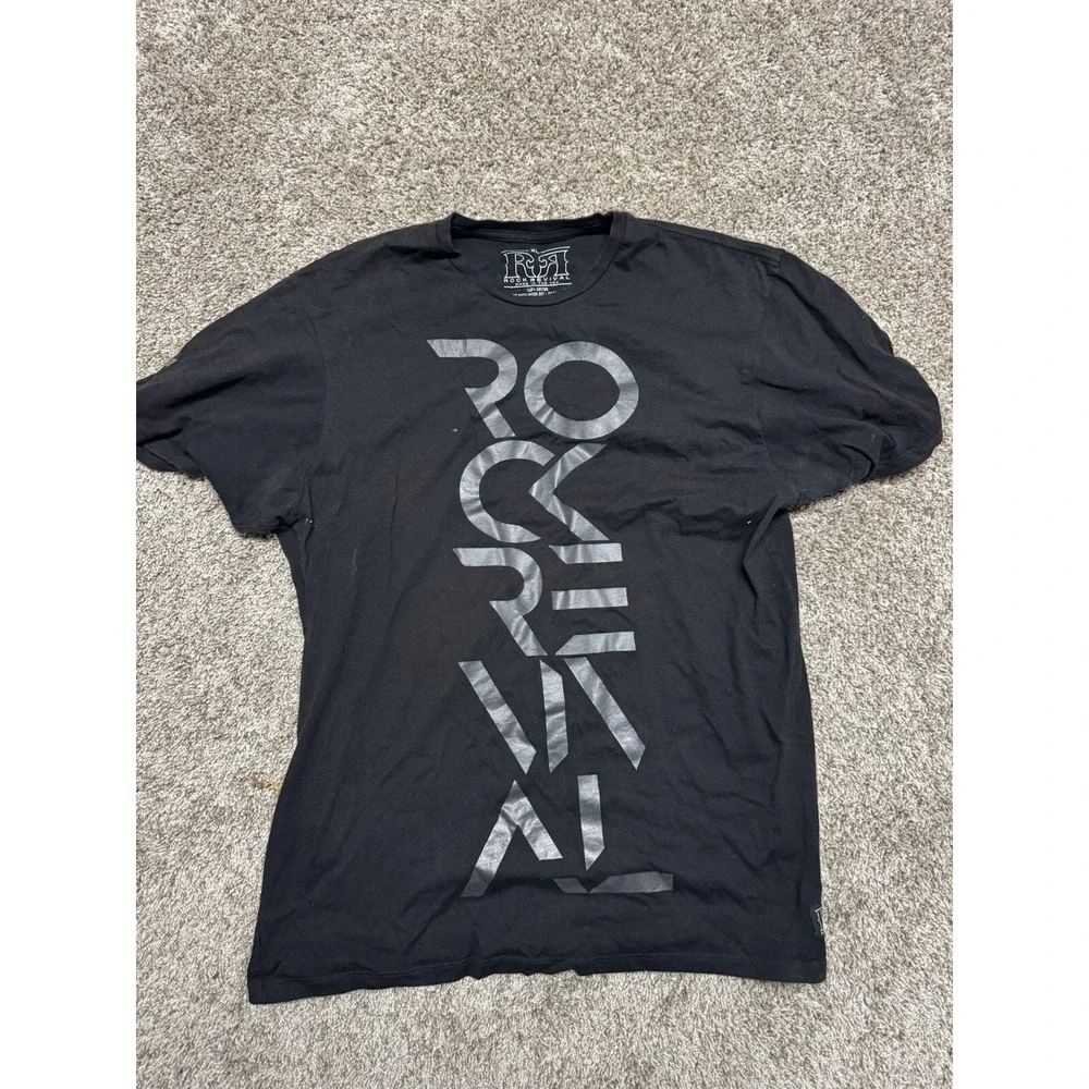 Rock Revival Shirt Mens XL Black Silver Spell Out‎ Logo Graphic Short Sleeve USA